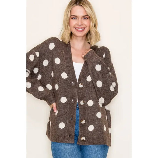 Caught in Cocoa Dot Cardigan (S-XL)