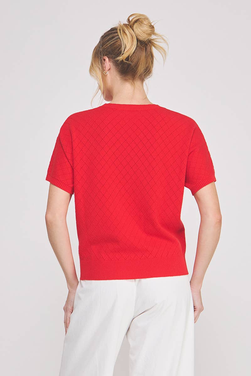 Ruby Staple Pointelle Top-Red