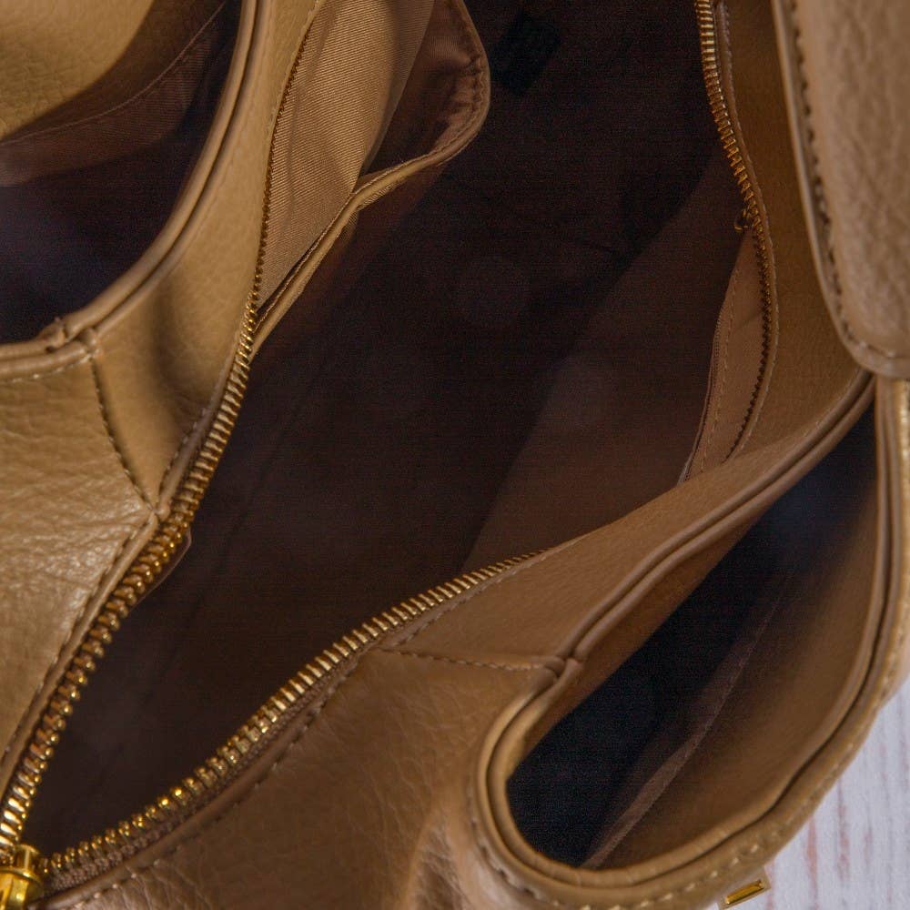 Exterior Zip Pocket Leather Hobo Shoulder Bag
