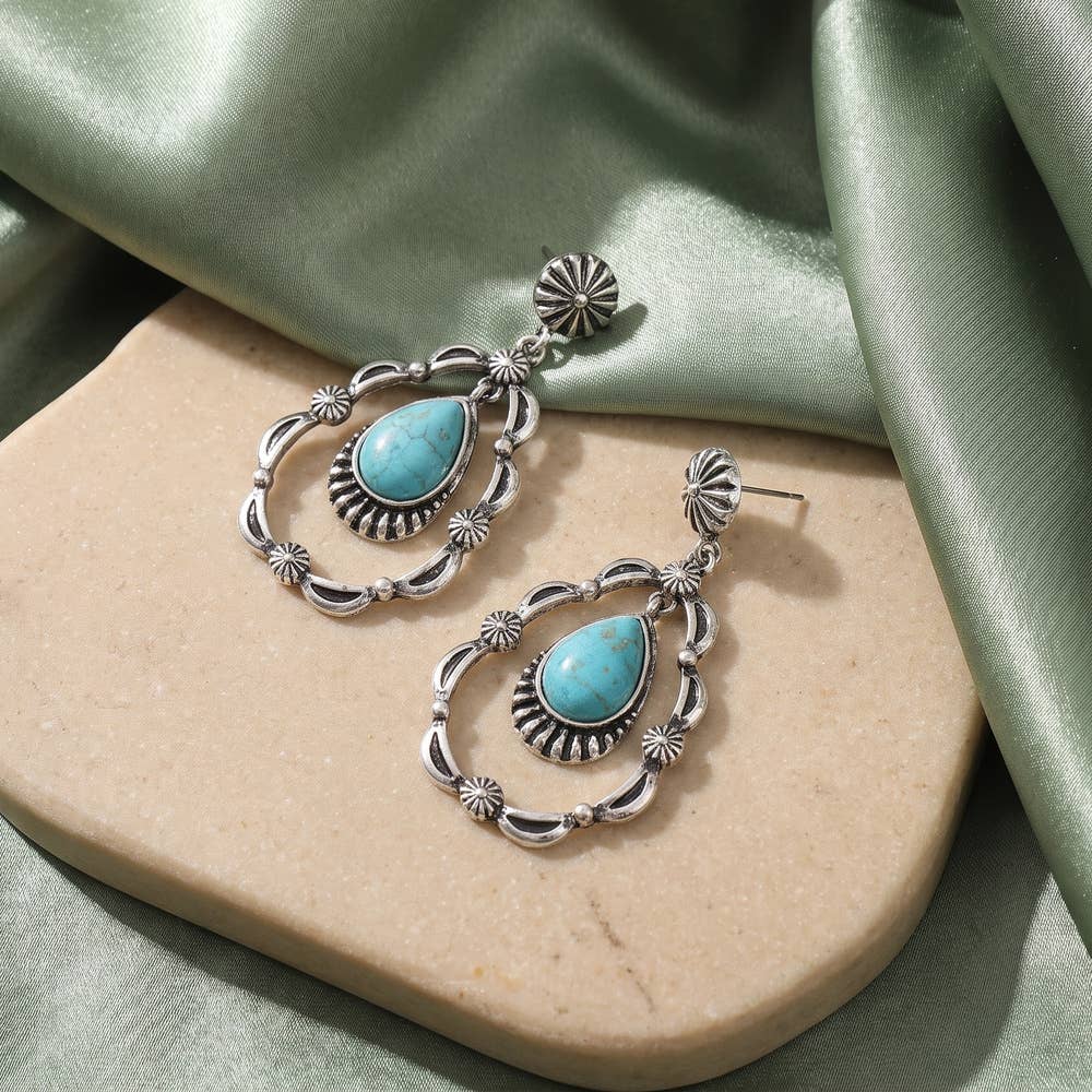 Turquoise Concho Teardrop Earrings