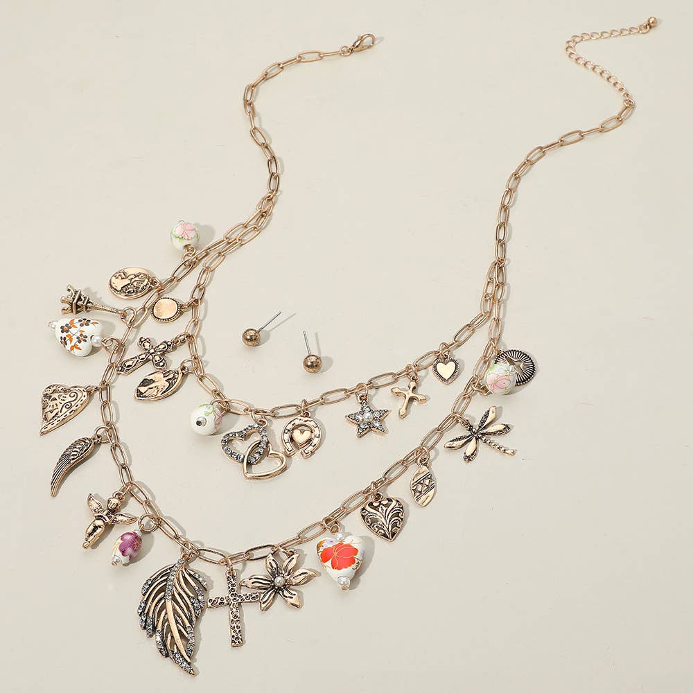 Mixed Charm Layered Chain Necklace Set