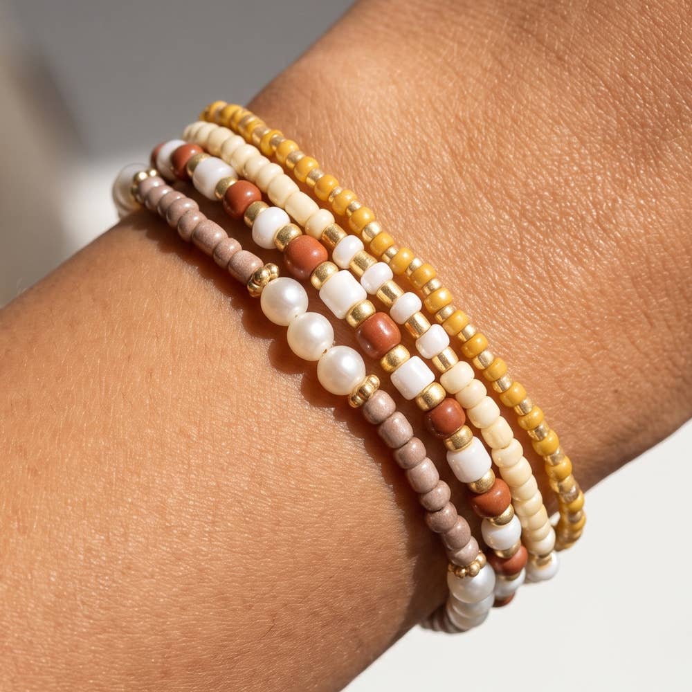 Pearl Accent Seed Bead Stretch Bracelet Set