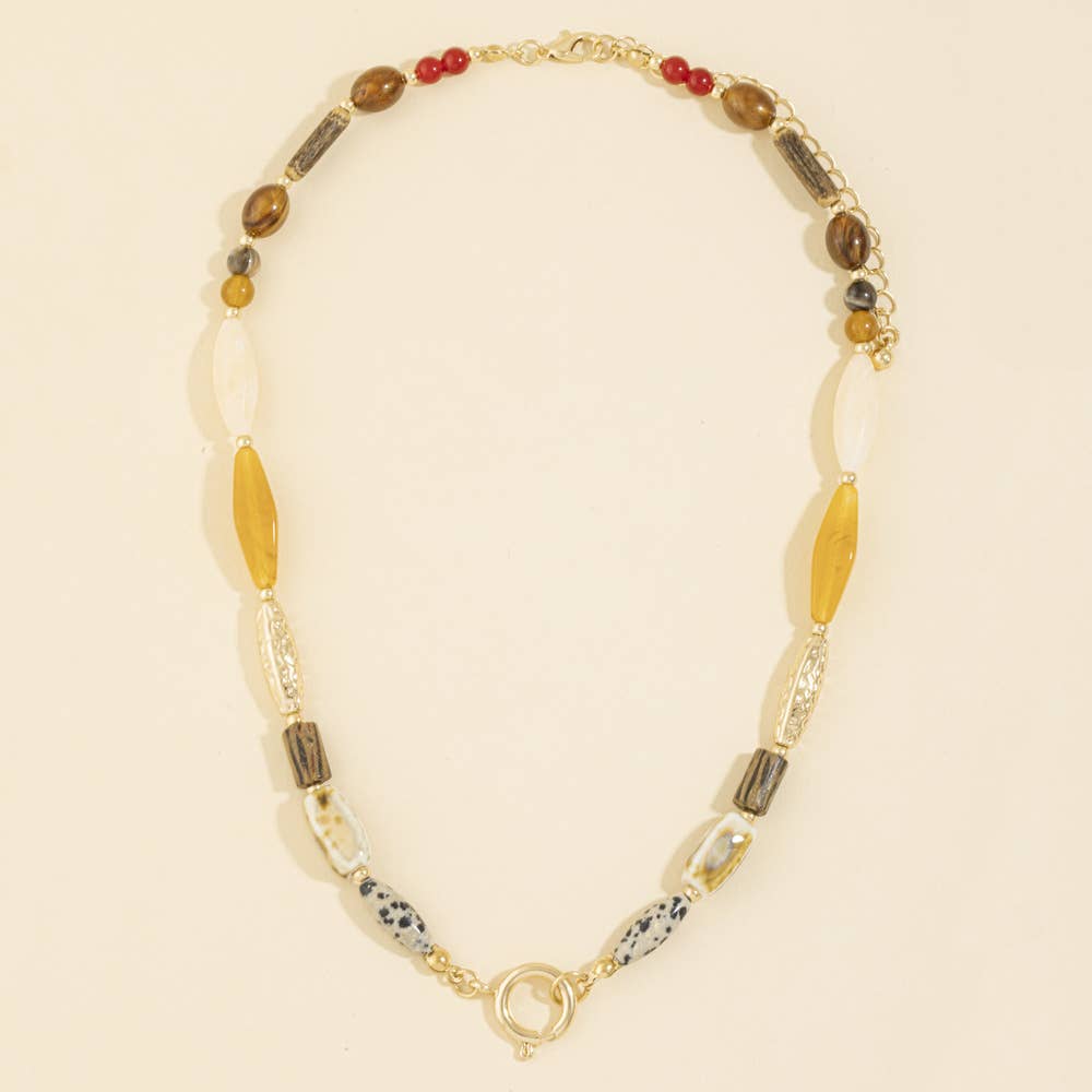 Wood Stone & Ceramic Beaded Necklace