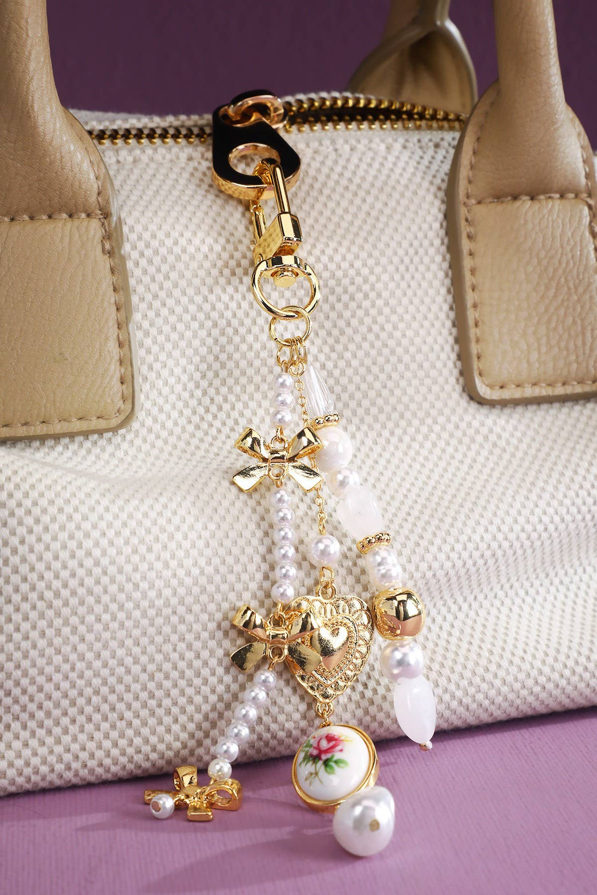 Ceramic Heart Bow Bag Charm