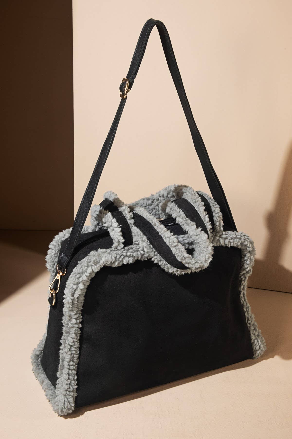 Fleece Trim Tote & Crossbody Bag