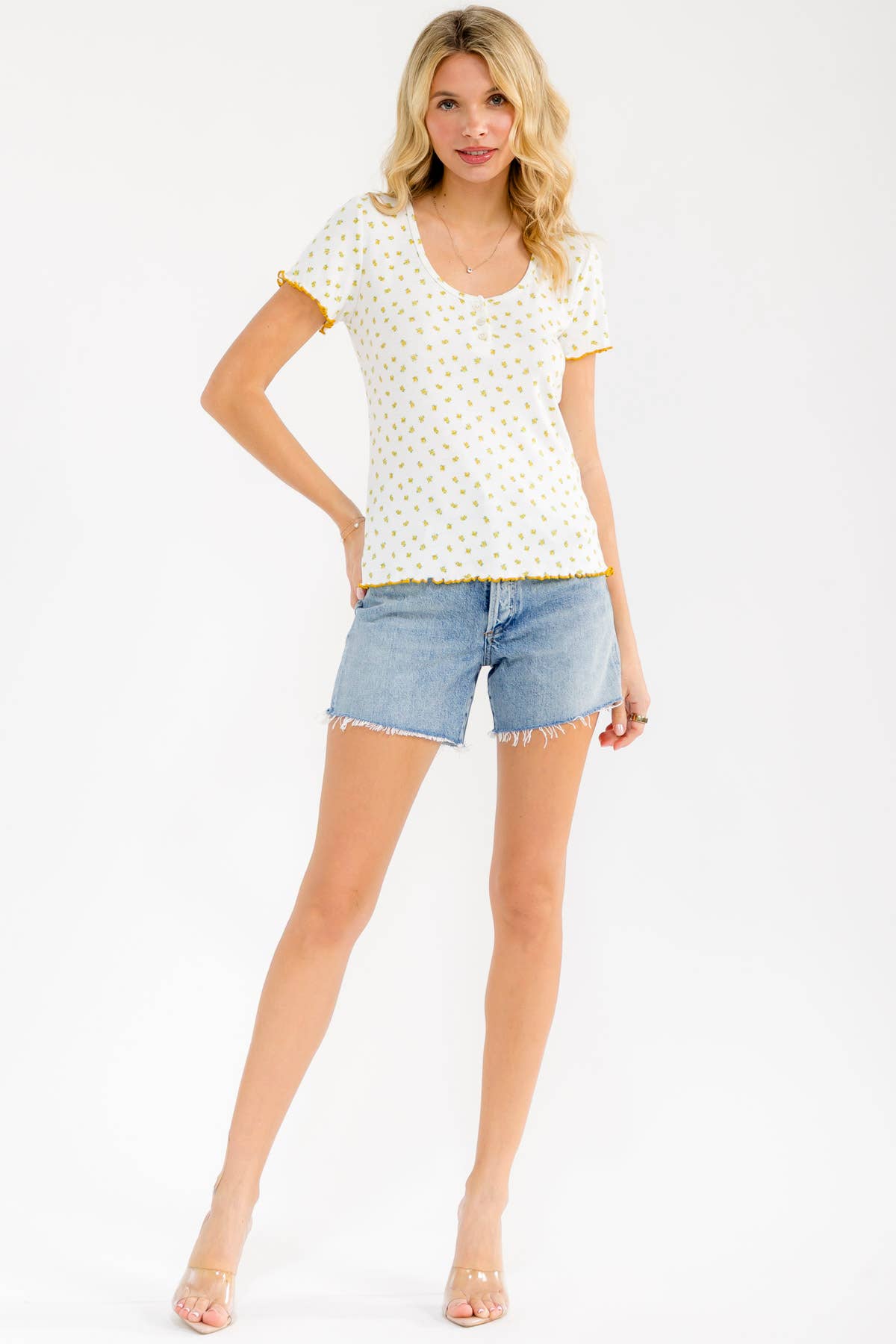 Tiny Pops Of Floral Top (S-XL)-Yellow