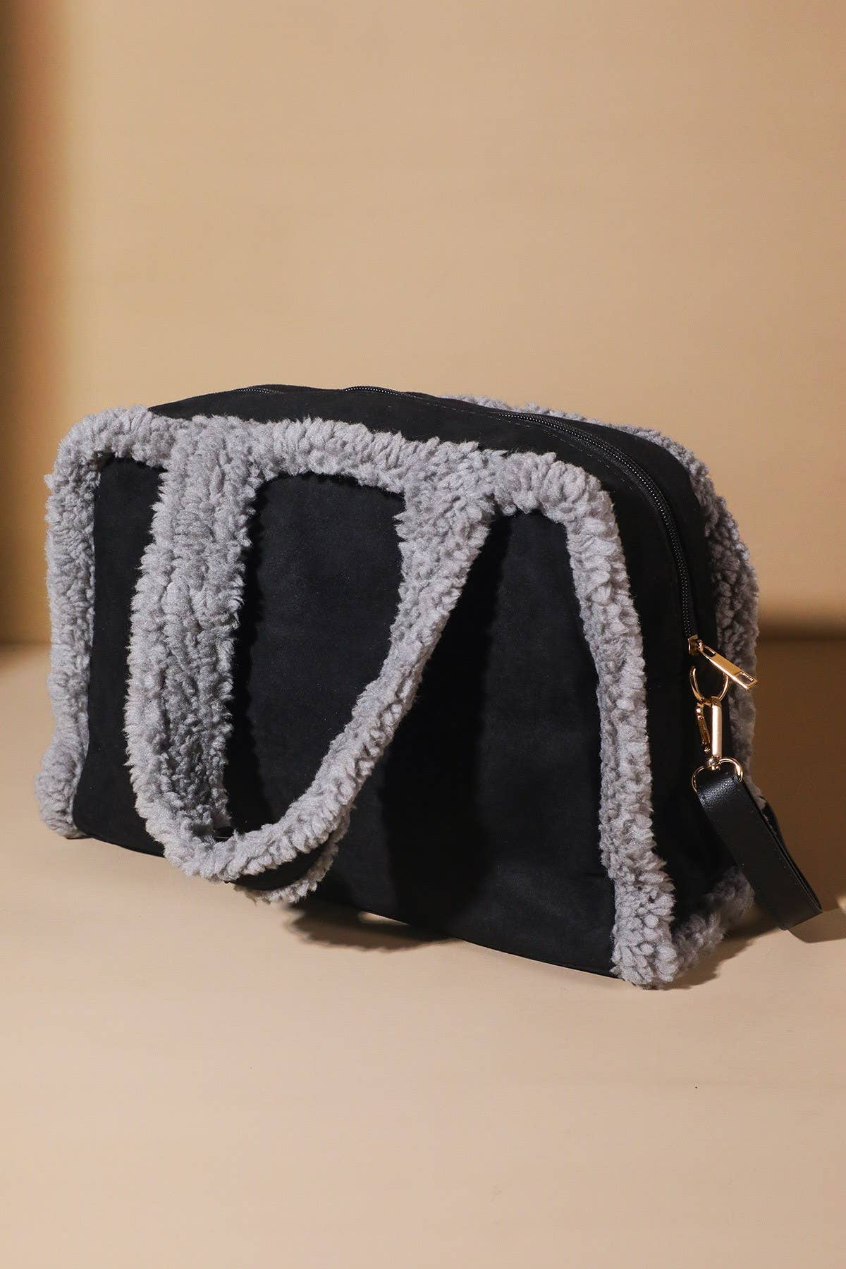 Fleece Trim Tote & Crossbody Bag