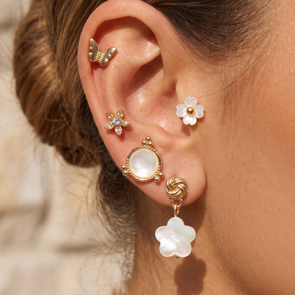 Mother Of Pearl Flower & Butterfly Earring Set