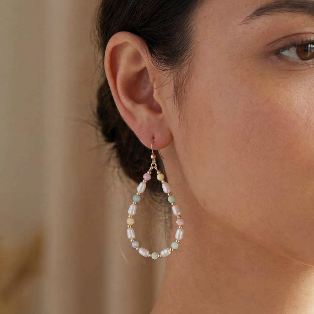 Pearl And Faceted Beaded Tear Dangle Earrings
