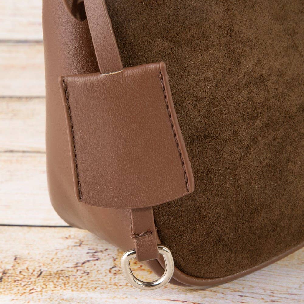 Pouch Style Turn Lock Detail Suede Shoulder Bag