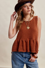 Rustic Wood Side Tie Knit Peplum Top