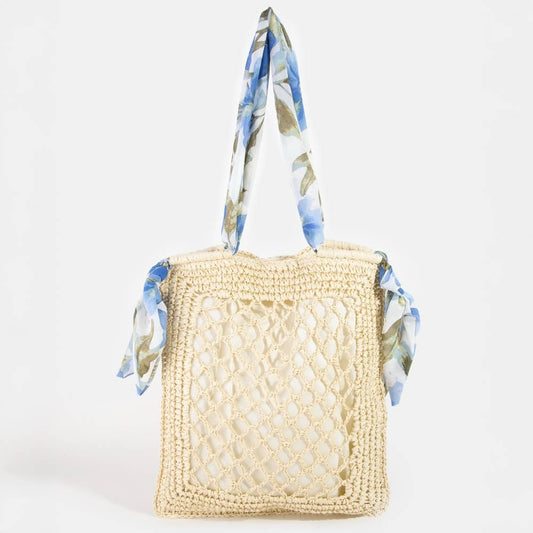 Tropical Bandana Strap Straw Braided Tote Bag