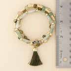 Marbled Tube Bead Tassel Bracelet Set