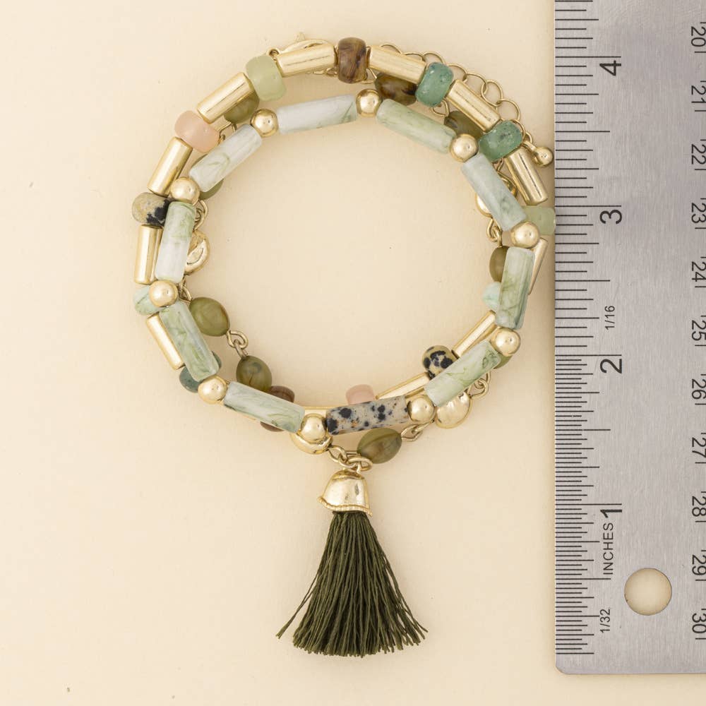 Marbled Tube Bead Tassel Bracelet Set