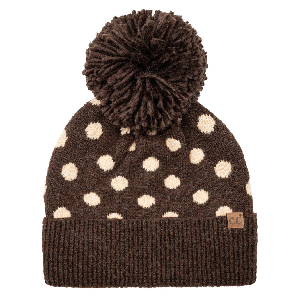 Polka Dot Pattern Pom Beanie Winter Hat