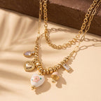 Double Heart Charm Cluster Chain Necklace