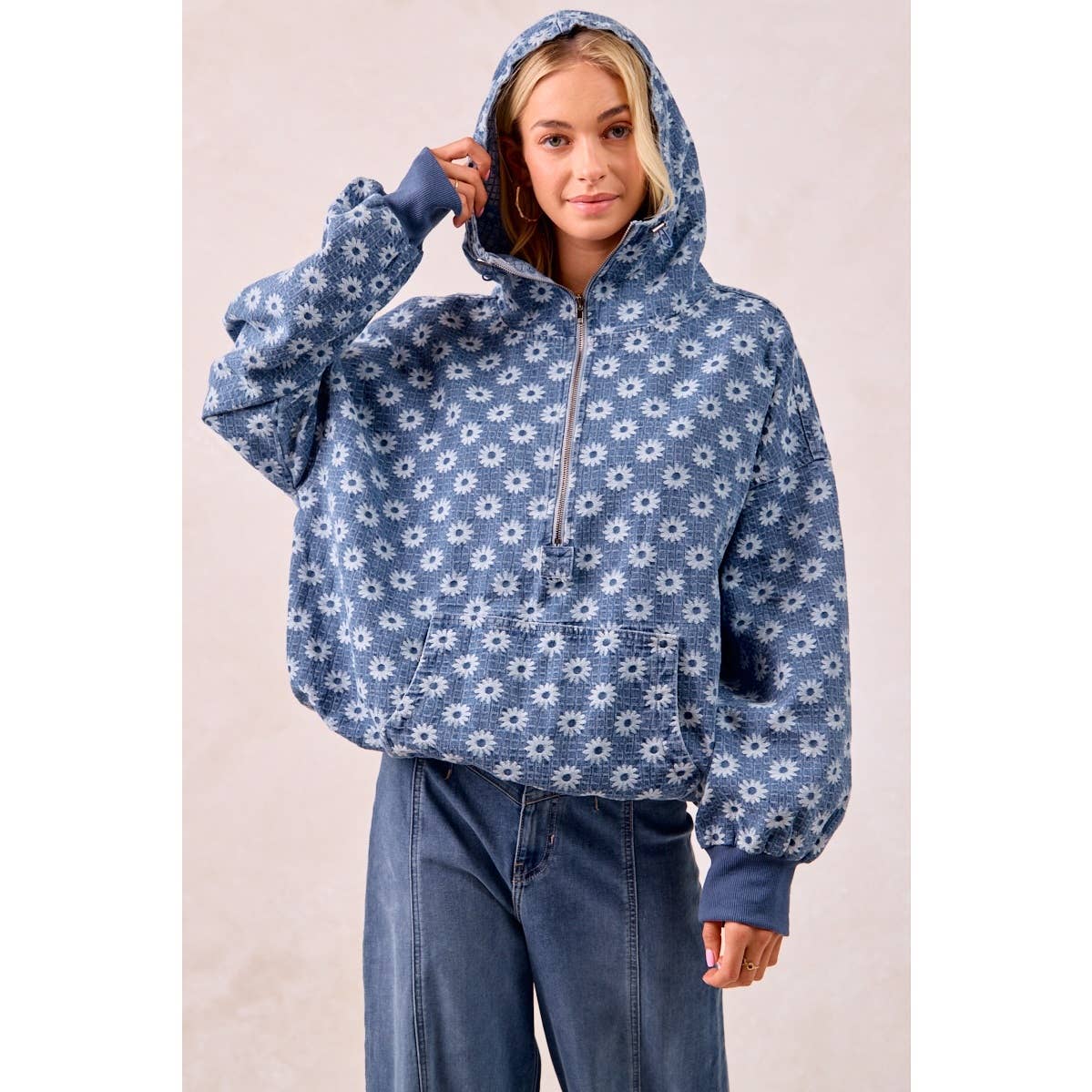Daydreaming in Denim Flower Hoodie (S-XL)
