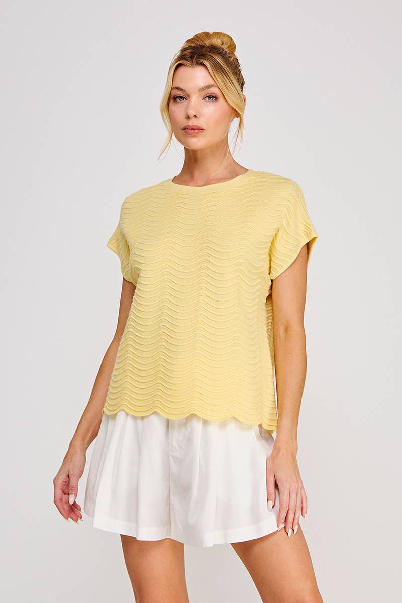 Banana Cream Scallop Knit Top