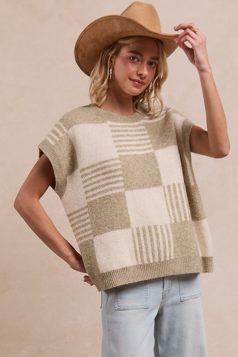 Modern Grid Knit Sweater Top
