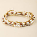Pearl Accent Seed Bead Stretch Bracelet Set