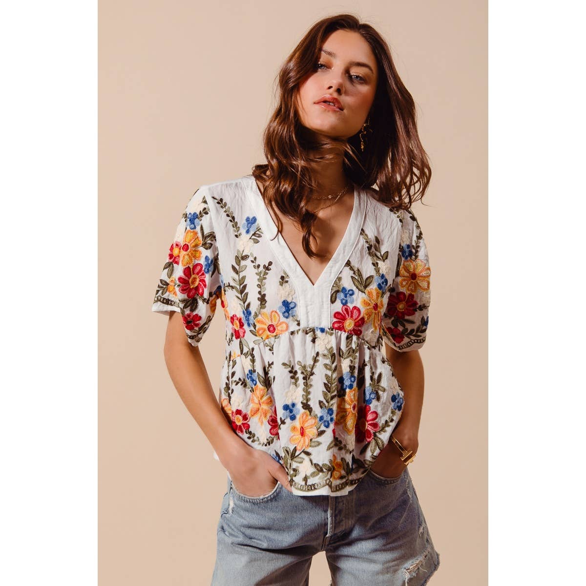 The Meadow Bloom Embroidered Babydoll Top (S-XL)