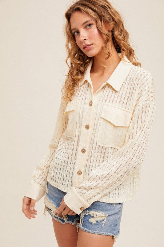 Here For It Crochet Button Up Top