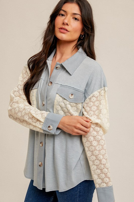 Rustic Charm Lace Button Up Top