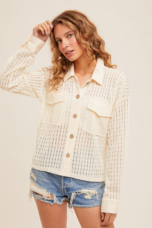 Here For It Crochet Button Up Top