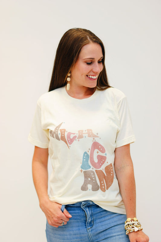 Adorned Bubble Letter State Shape Graphic Tee
