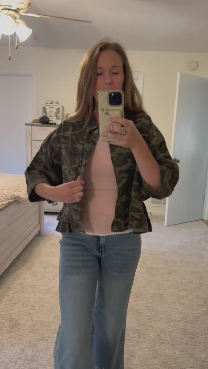 On the Hunt Ruffled Button Up (S-XL)