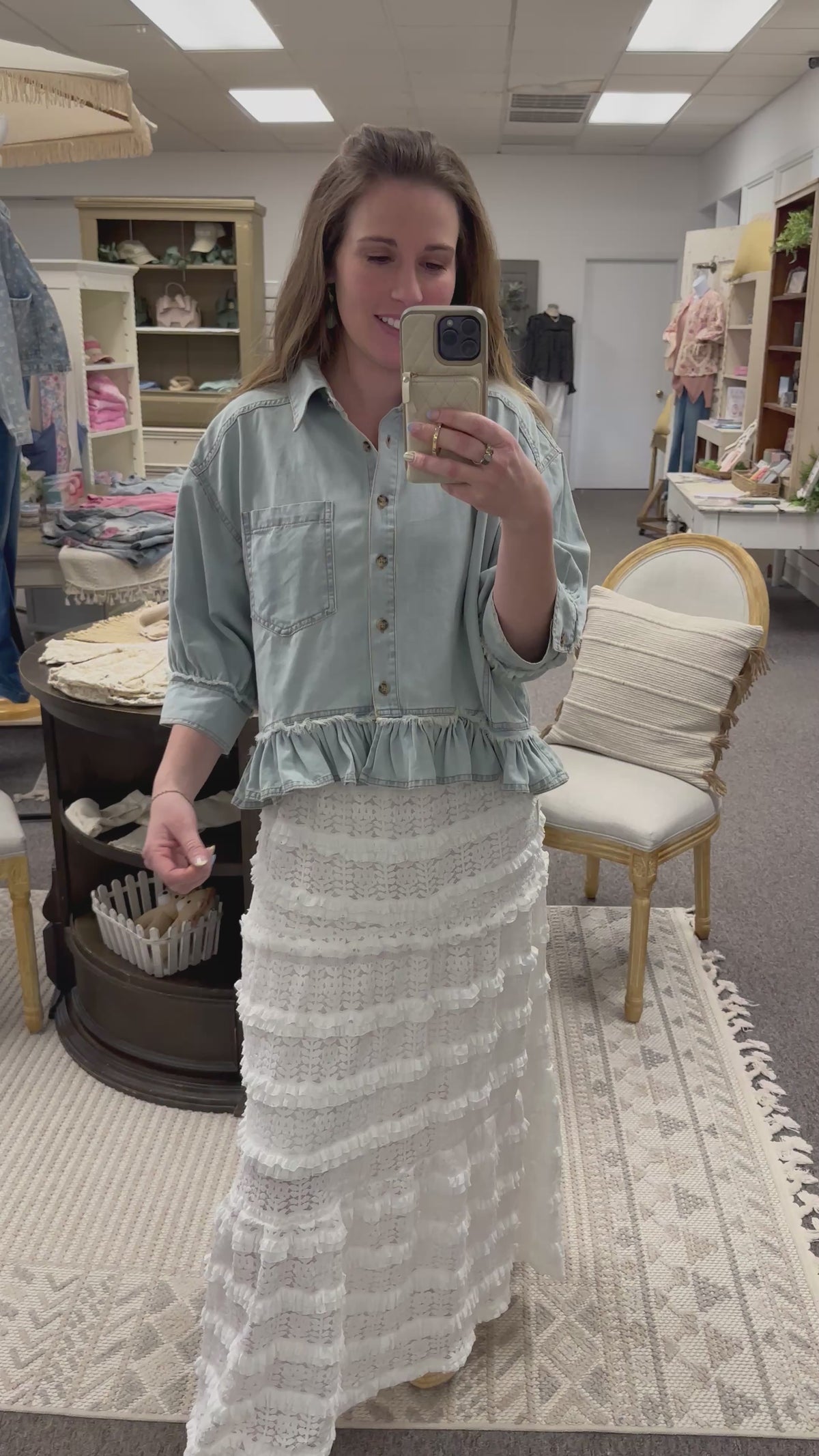Harbor Wash Denim 3/4 Top (S-XL)