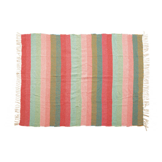 Recycled Cotton Blend Striped Throw with Tassel