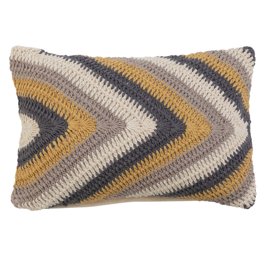 14" x 9" Cotton Crocheted Lumbar Pillow w/ Chevron Pattern
