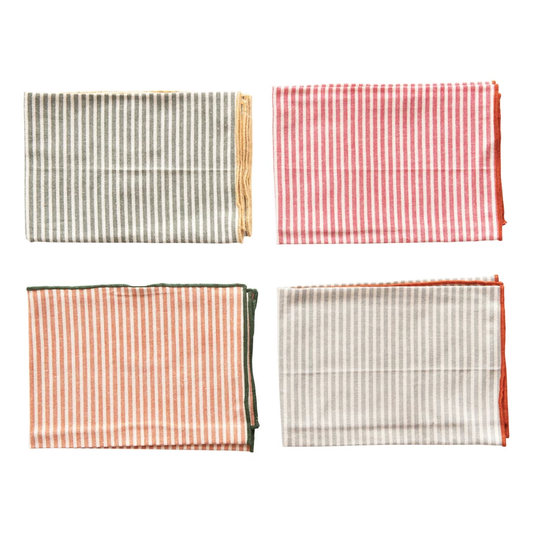 Striped Napkins and Embroidered Trim, Set of 4