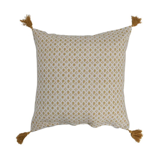 Mustard Pattern and Tassels Pillow